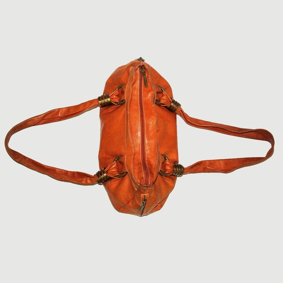 AVORIO - VERA PELLE - Orange Leather Shoulder Satchel - Made in Italy - Picture 9 of 13